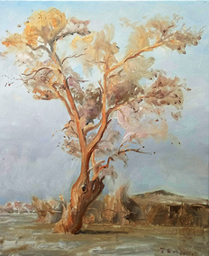 王玉山作品5《胡杨树羊圈》60X50cm 油彩 2019年